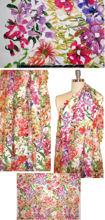 Guipure floral printed lace - multi-color