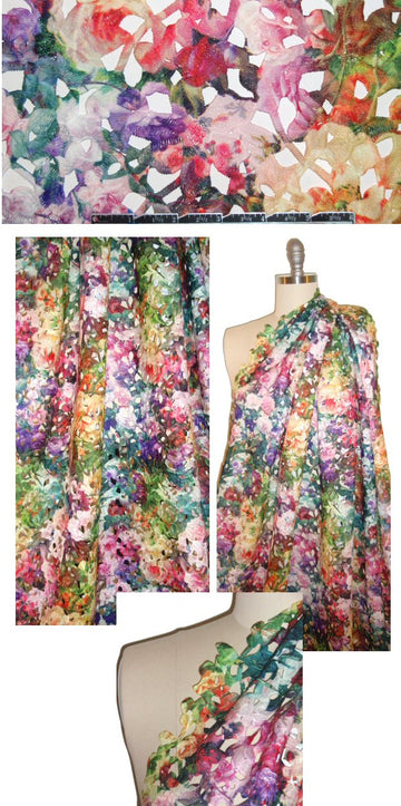Guipure floral printed lace - multicolor 1.375 yd