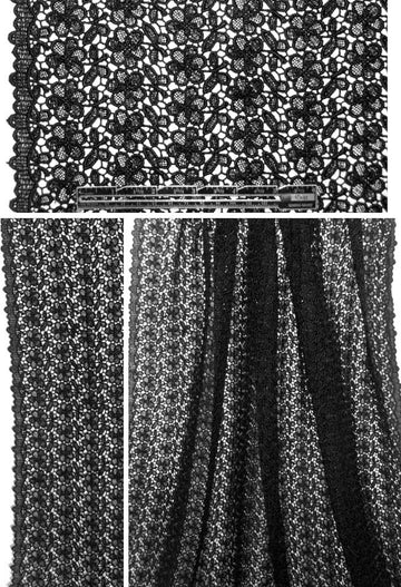 Guipure lace - double scallop black flower design