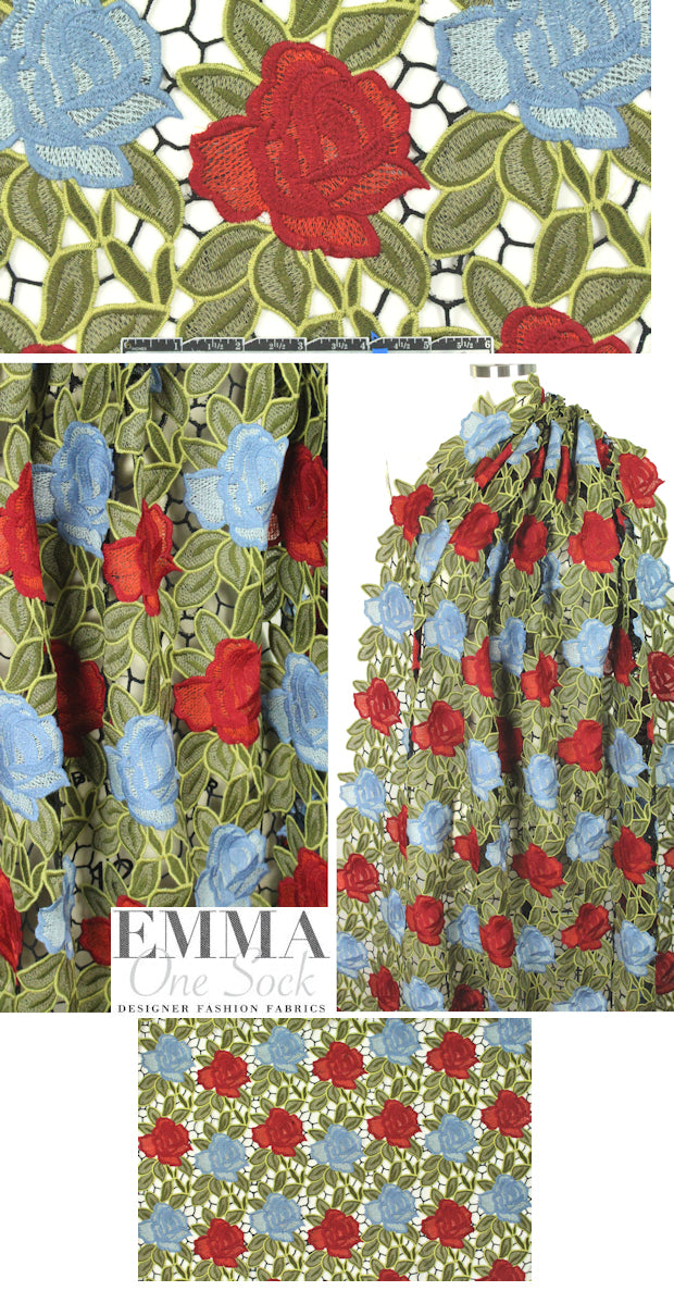 A1ice & 01ivia floral guipure lace - red/green/blue 2.75 yd
