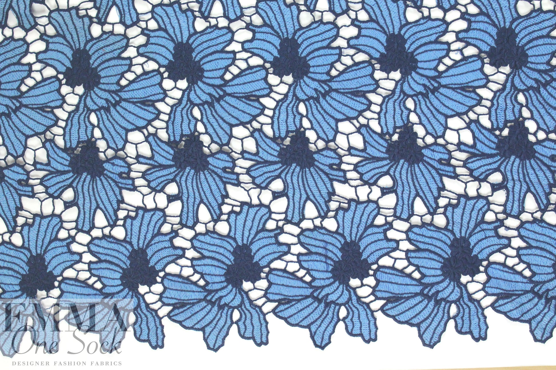 NY designer guipure floral lace - shades of blue