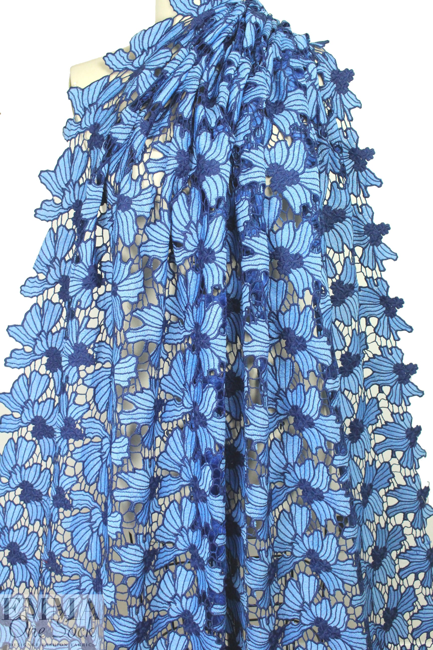 NY designer guipure floral lace - shades of blue
