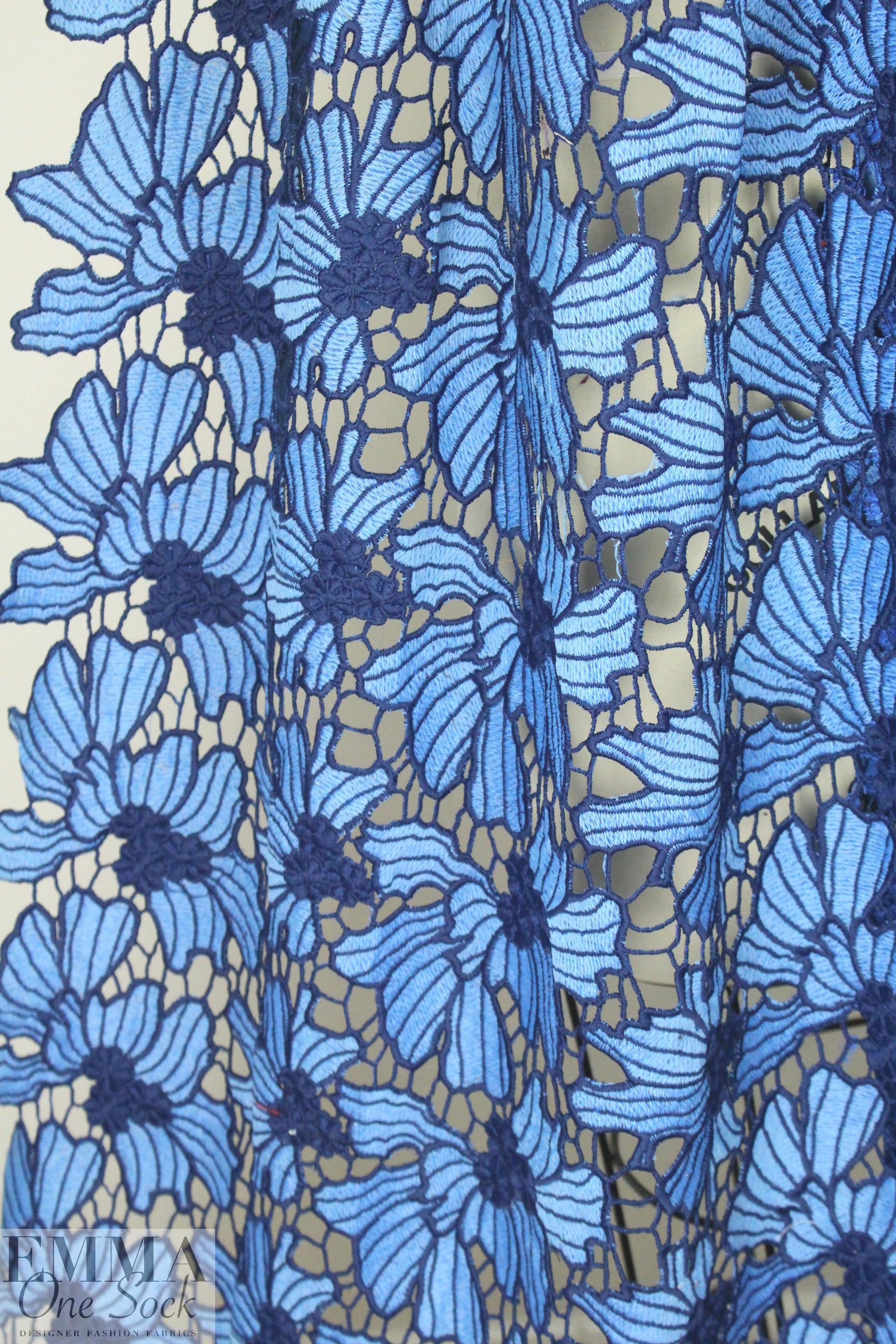 NY designer guipure floral lace - shades of blue