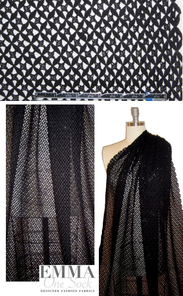 NY designer cotton diamond guipure lace - black