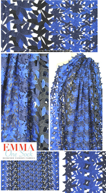 designer guipure floral lace - shades of blue