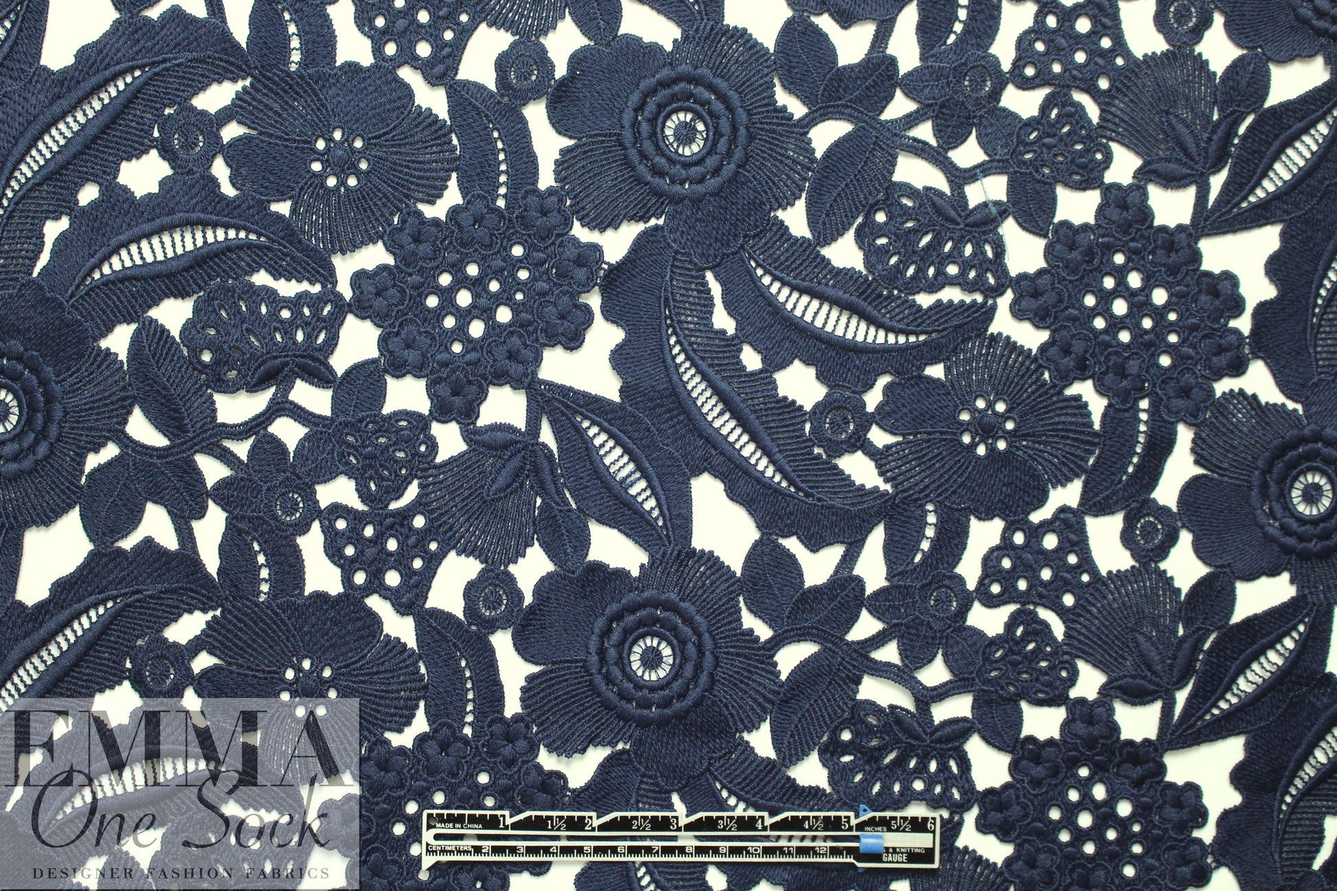 NY designer floral guipure lace - blue indigo 1 yard