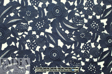 NY designer floral guipure lace - blue indigo 1 yard
