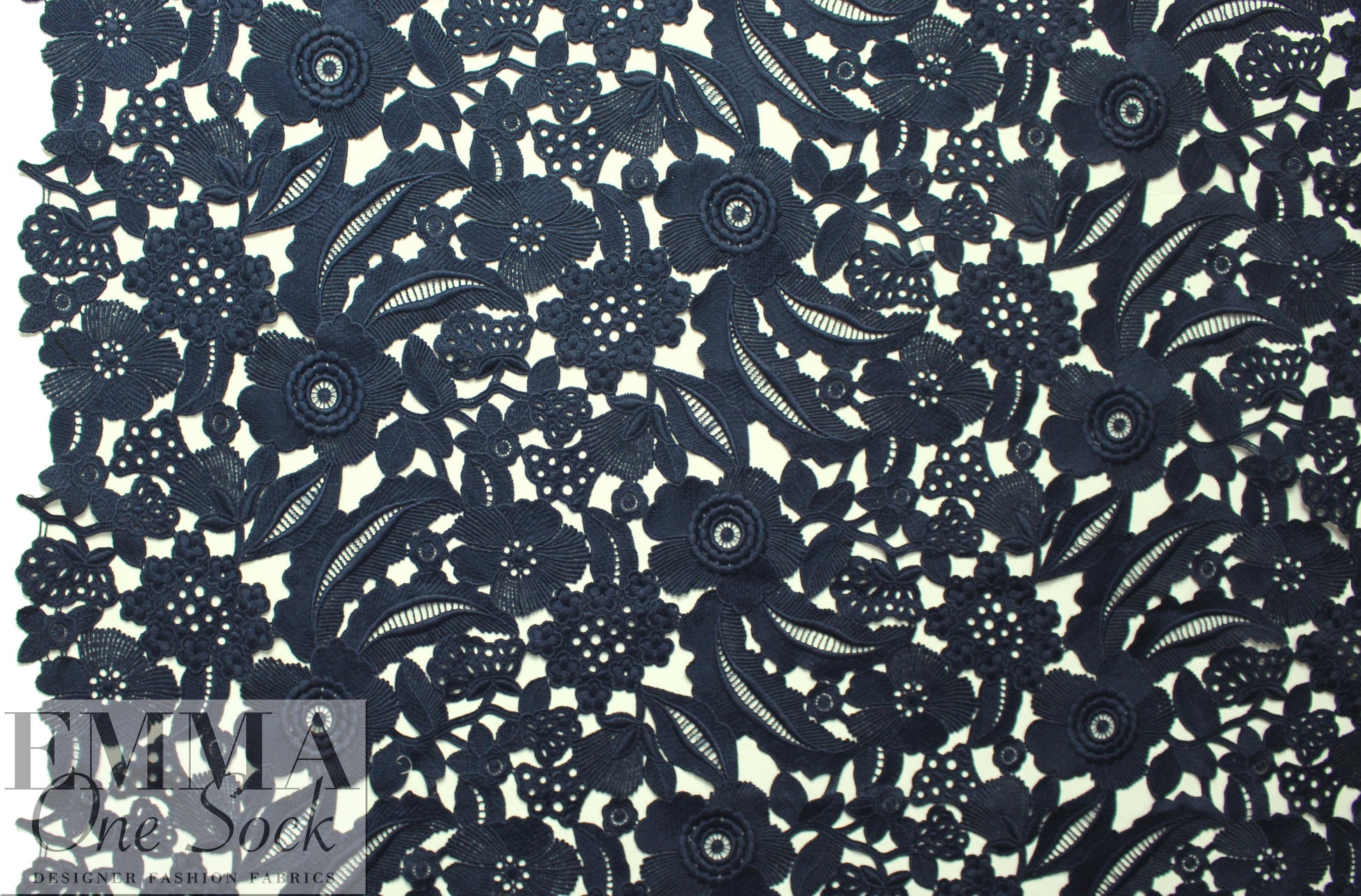 NY designer floral guipure lace - blue indigo 1 yard