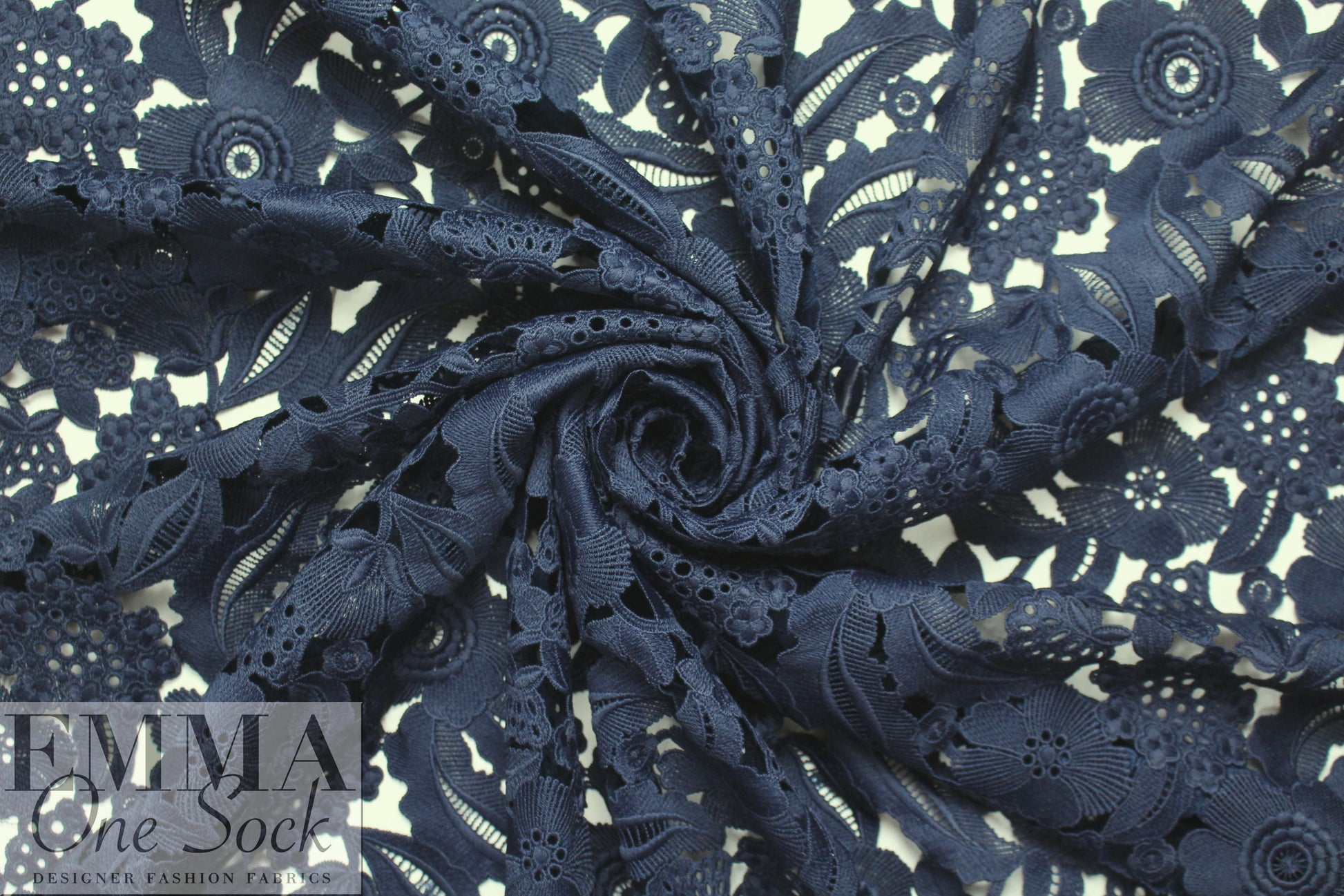 NY designer floral guipure lace - blue indigo 1 yard