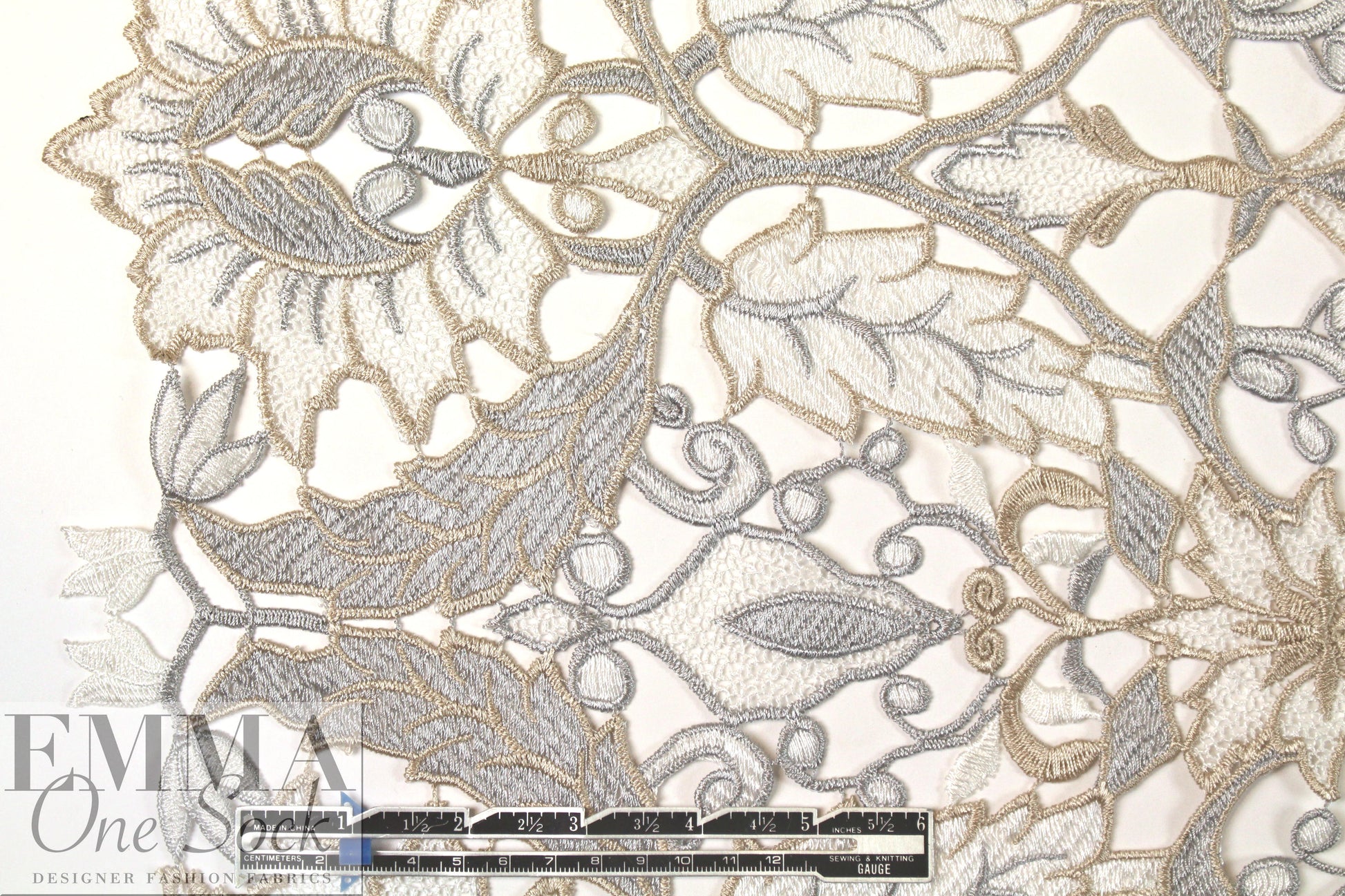 French three-tone neutrals floral guipure lace