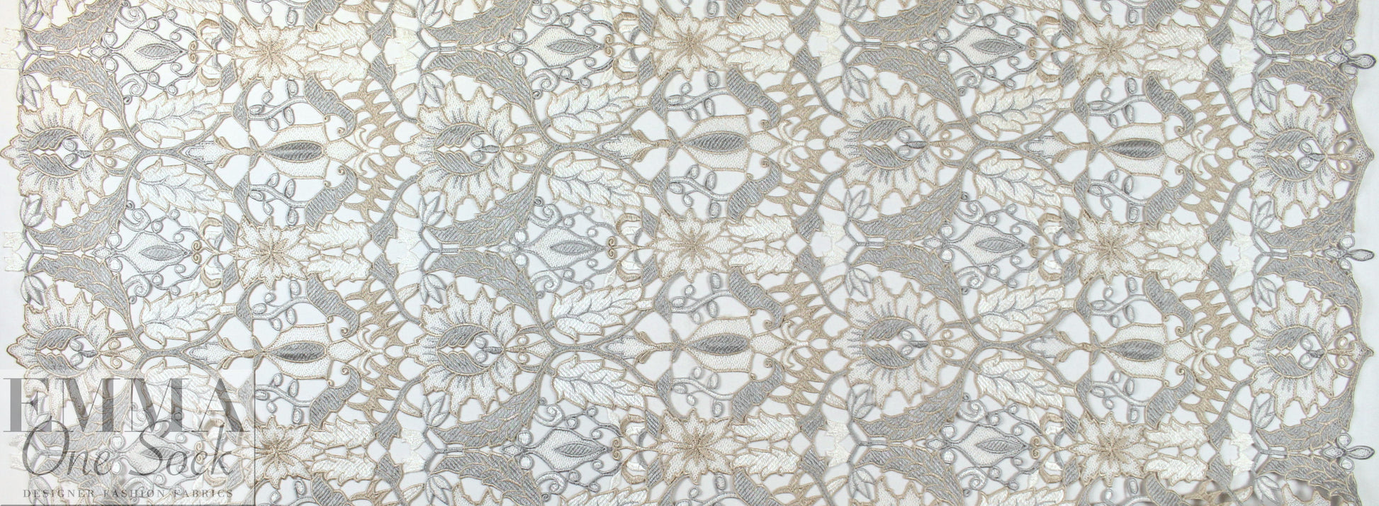 French three-tone neutrals floral guipure lace