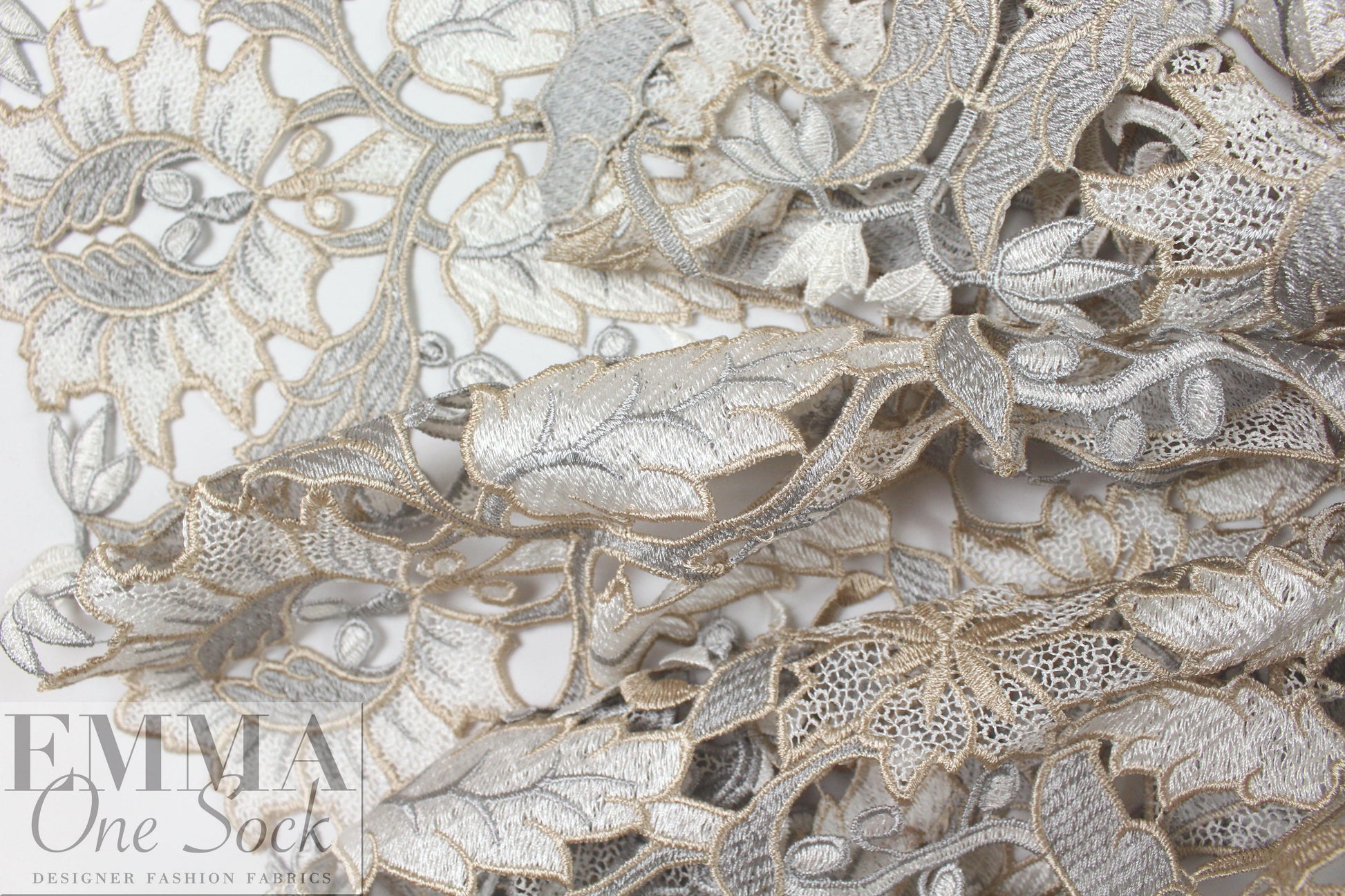 French three-tone neutrals floral guipure lace