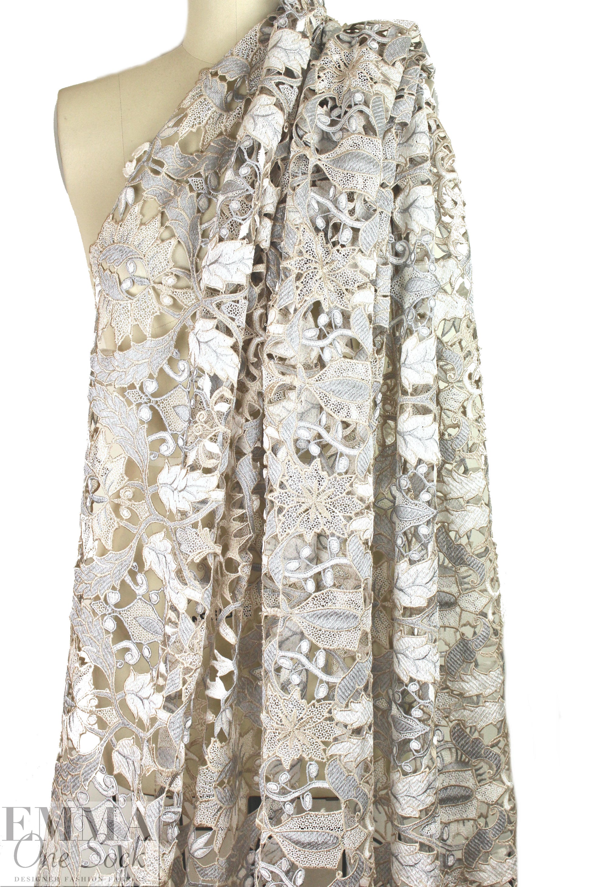 French three-tone neutrals floral guipure lace
