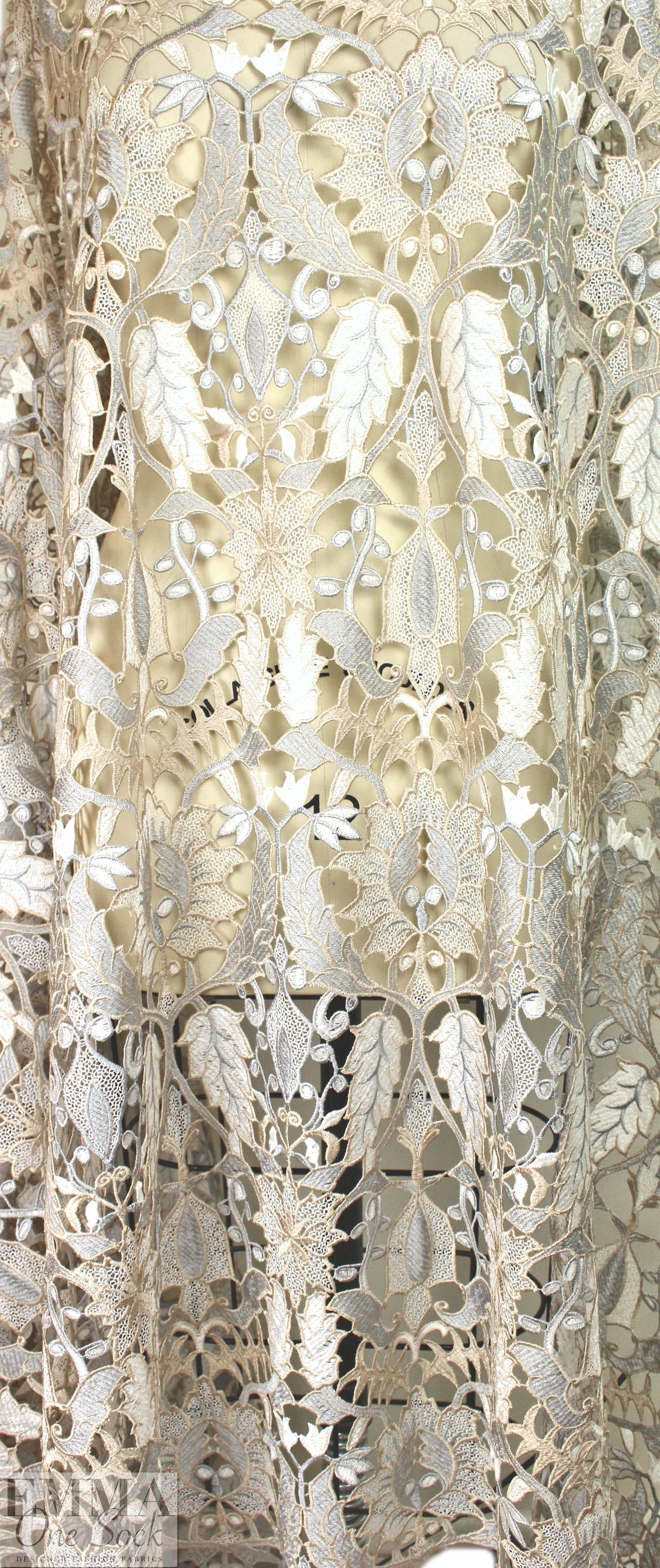 French three-tone neutrals floral guipure lace