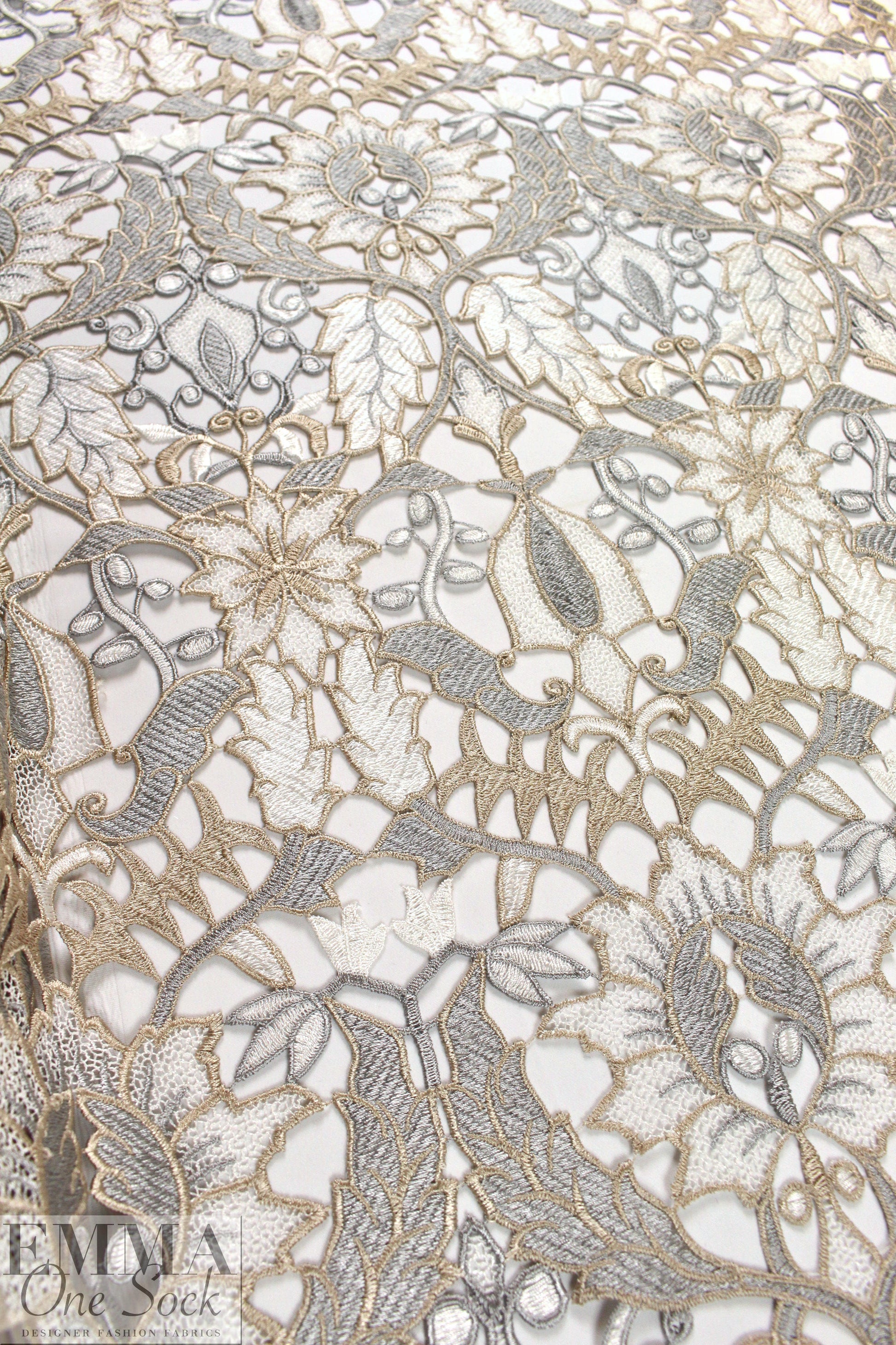 French three-tone neutrals floral guipure lace