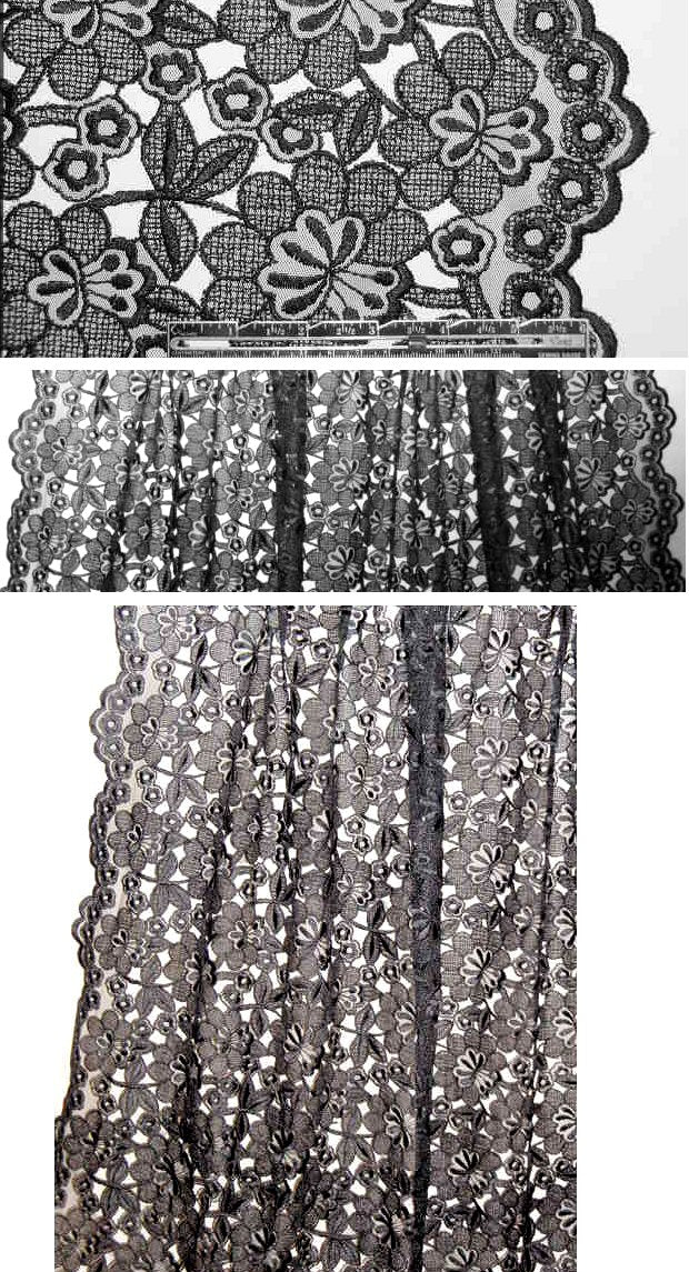 Guipure lace - black floral with double scallop .875 yds