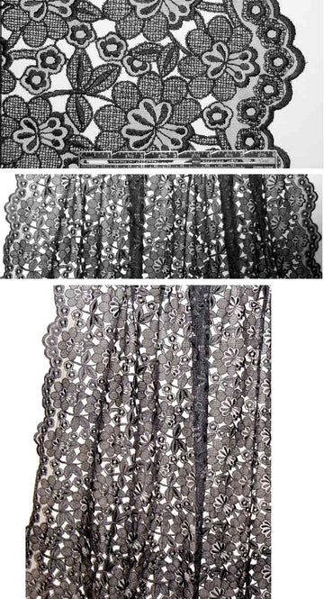 Guipure lace - black floral with double scallop .875 yds