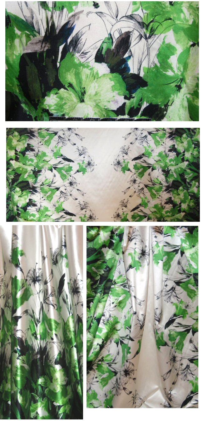 Praba1 Gurung double border floral satin - green