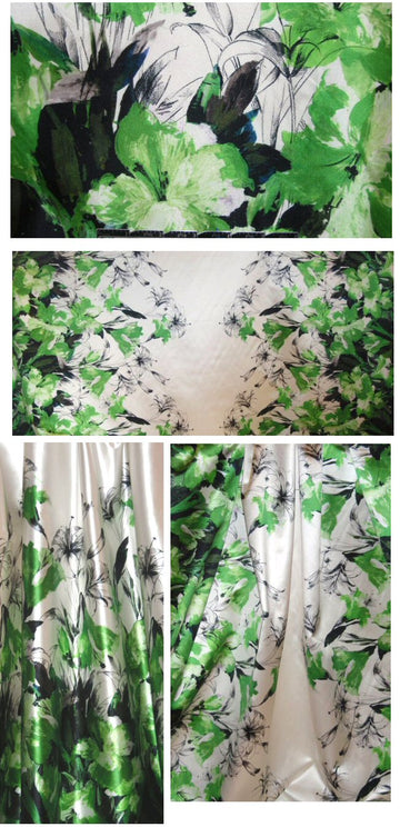Praba1 Gurung double border floral satin - green