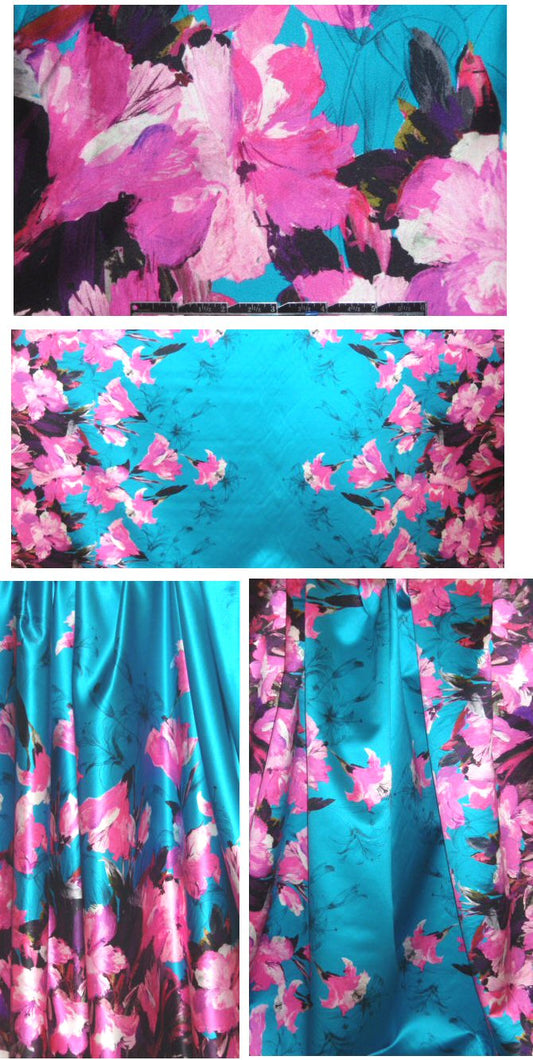 Praba1 Gurung double border floral satin - pink