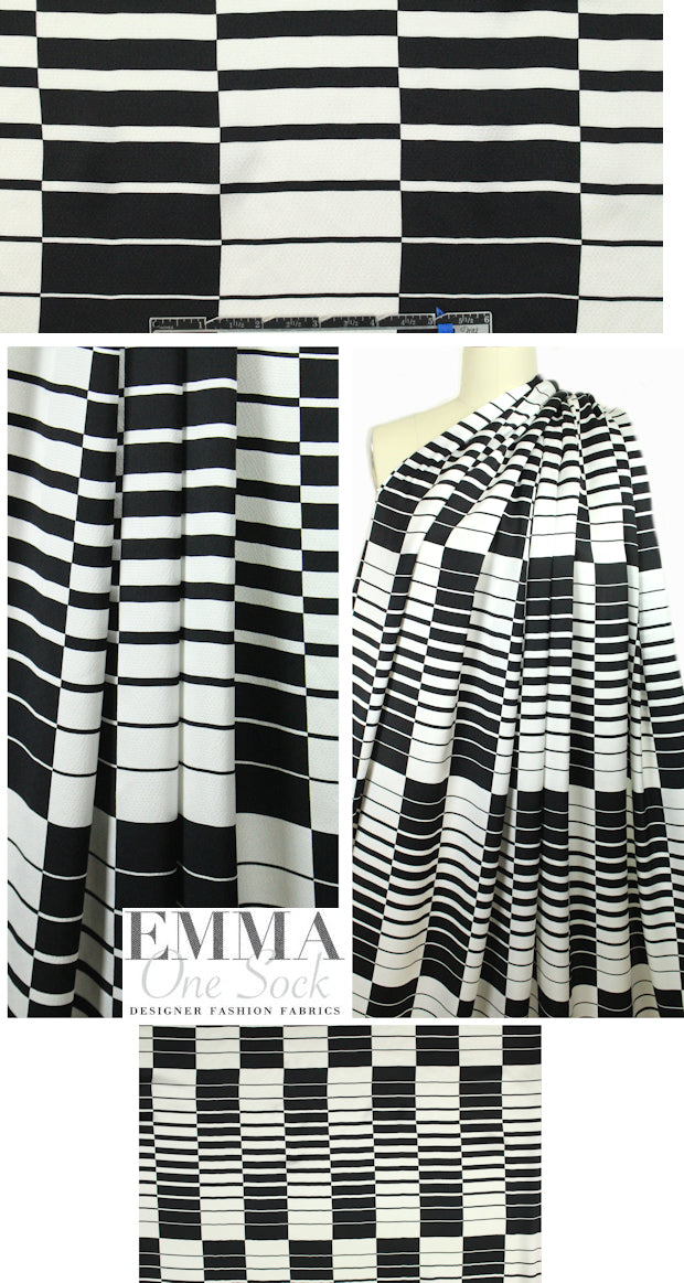 Italian famous designer b/w graphic hammered silk