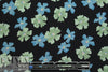 NY designer mint/sky flowers hammered silk woven
