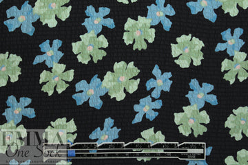 NY designer mint/sky flowers hammered silk woven