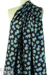 NY designer mint/sky flowers hammered silk woven