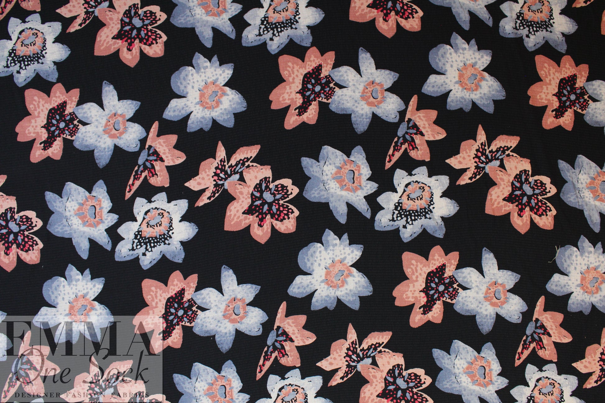 NY designer quirky flowers hammered silk woven