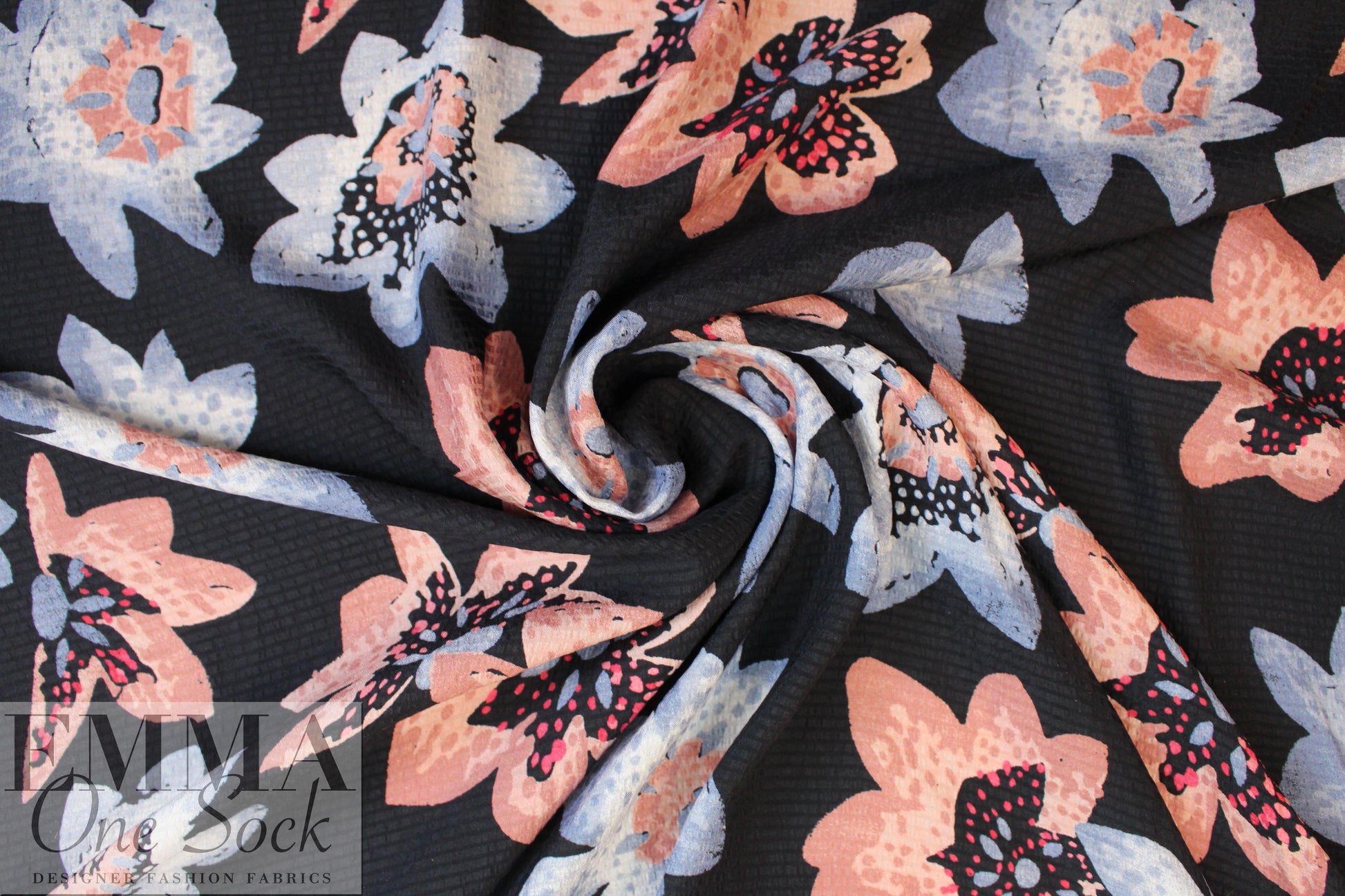 NY designer quirky flowers hammered silk woven 1.375 yds
