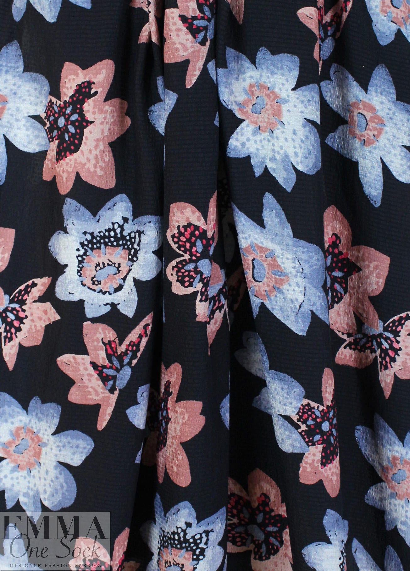 NY designer quirky flowers hammered silk woven 1.75 yd