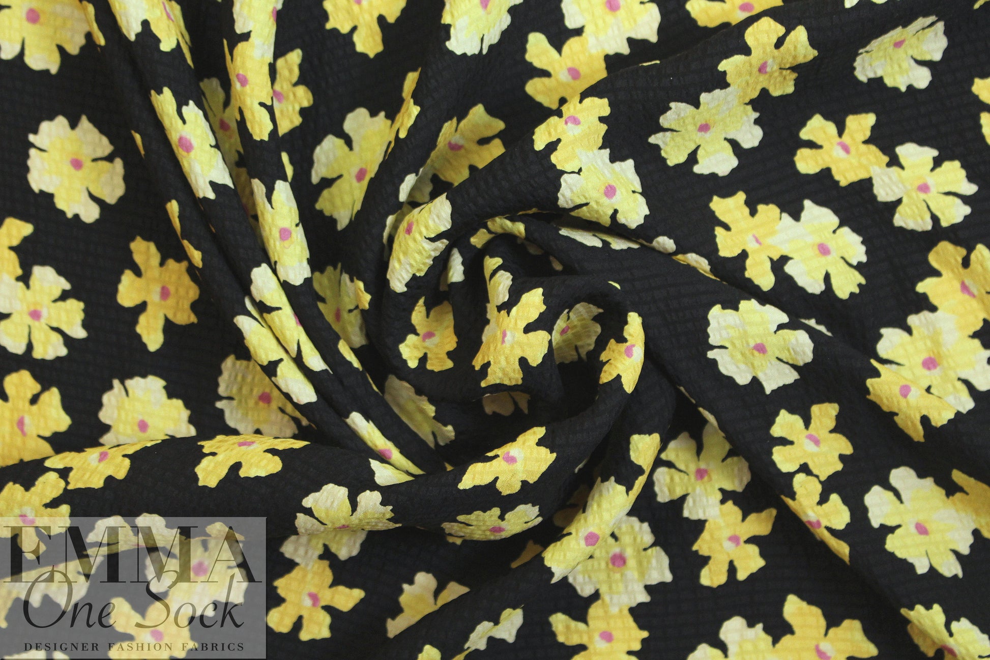 NY designer lemon flowers hammered silk woven
