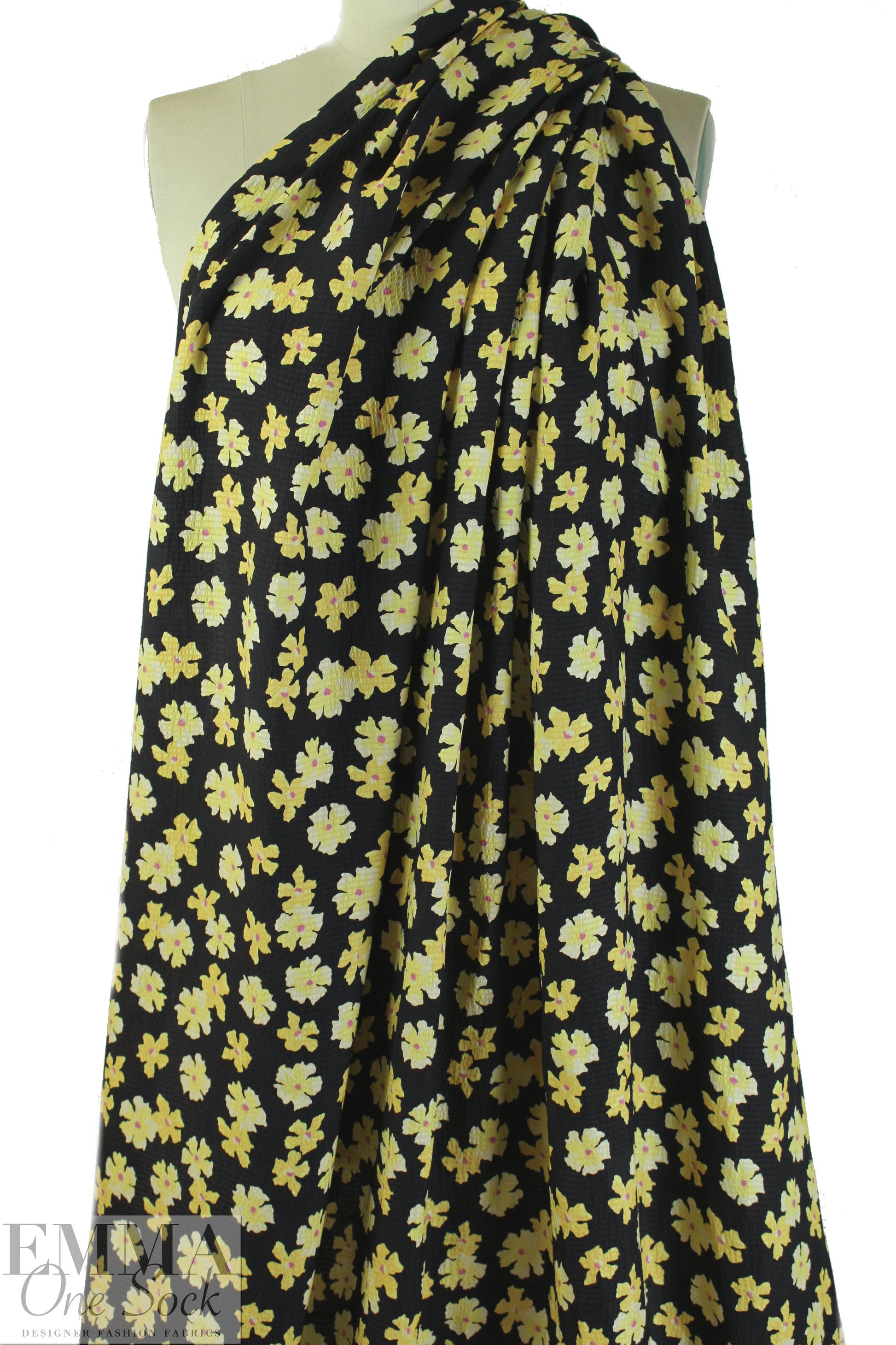 NY designer lemon flowers hammered silk woven 1.875 yd