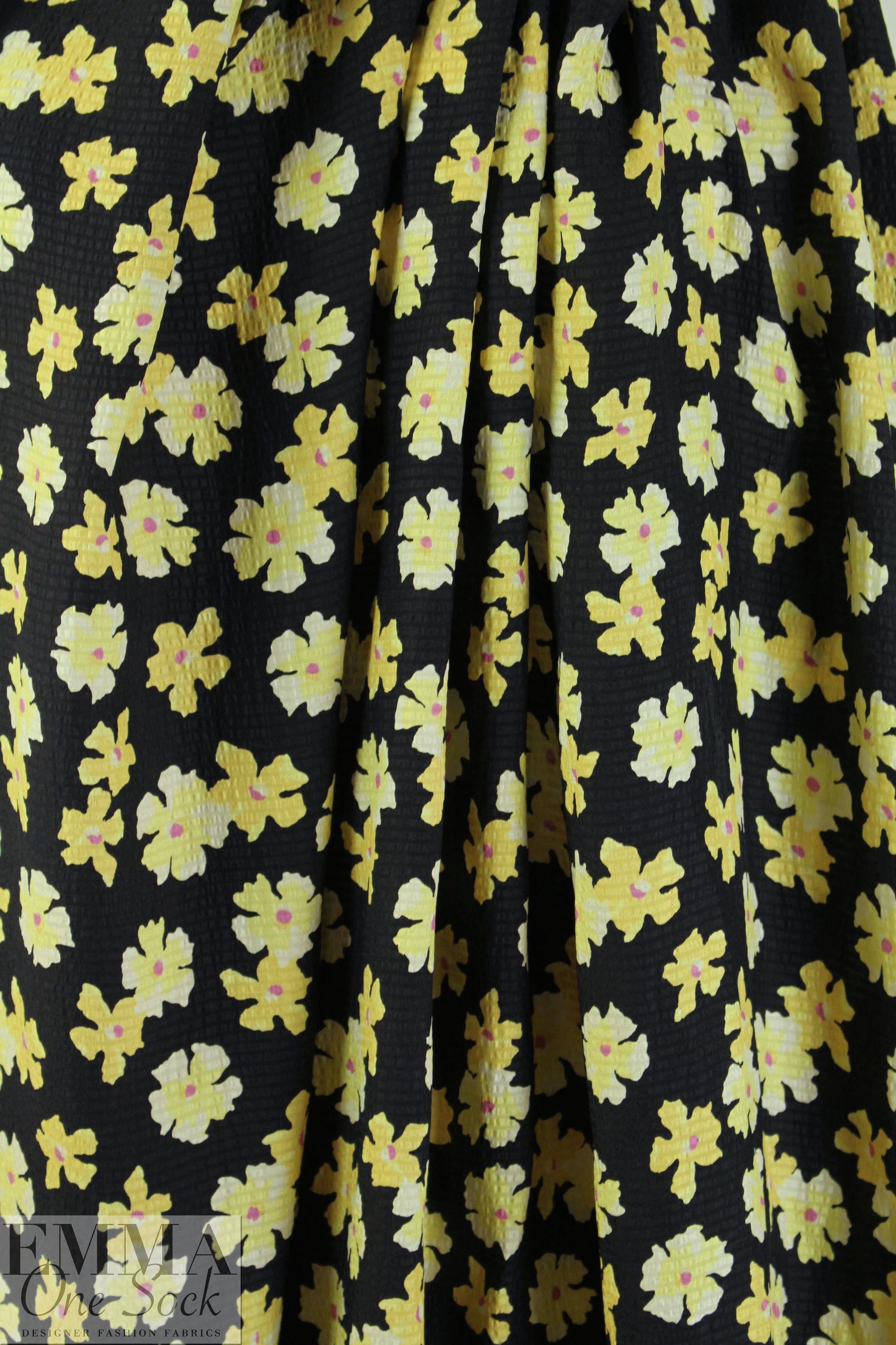 NY designer lemon flowers hammered silk woven