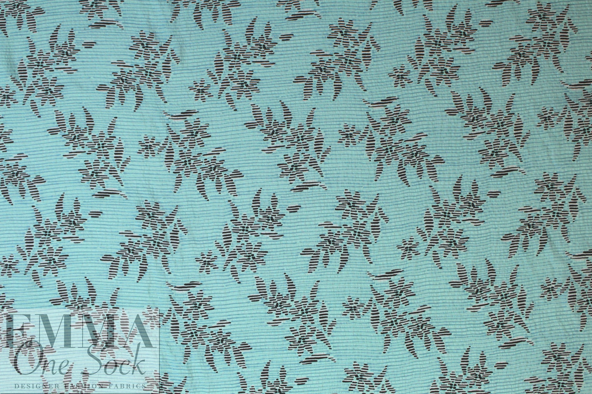 NY designer dusty aqua blossoms hammered silk woven