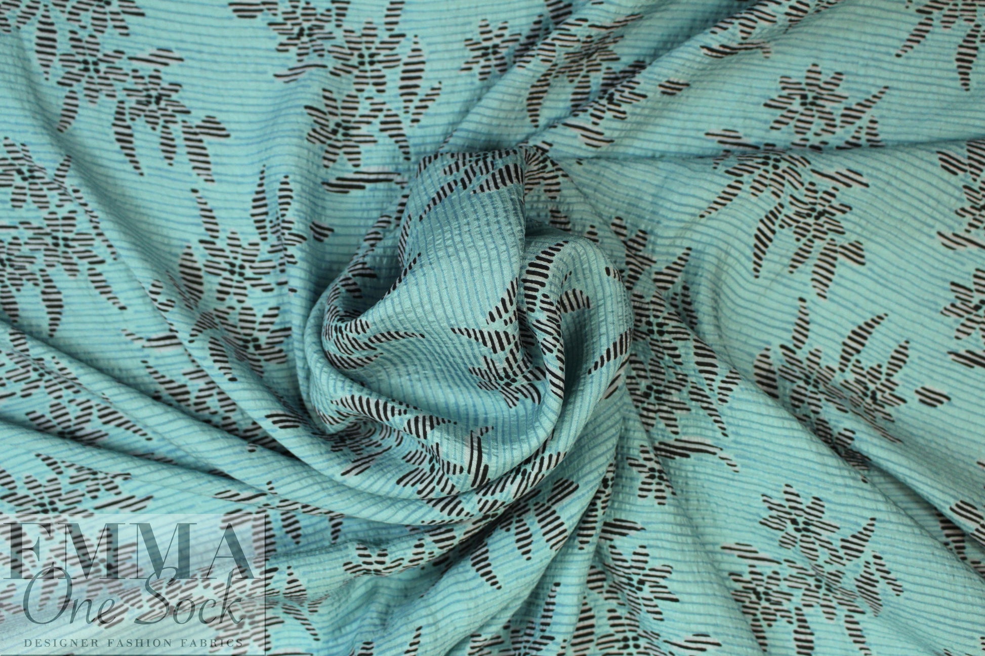 NY designer dusty aqua blossoms hammered silk woven
