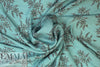 NY designer dusty aqua blossoms hammered silk woven 1.5 yds