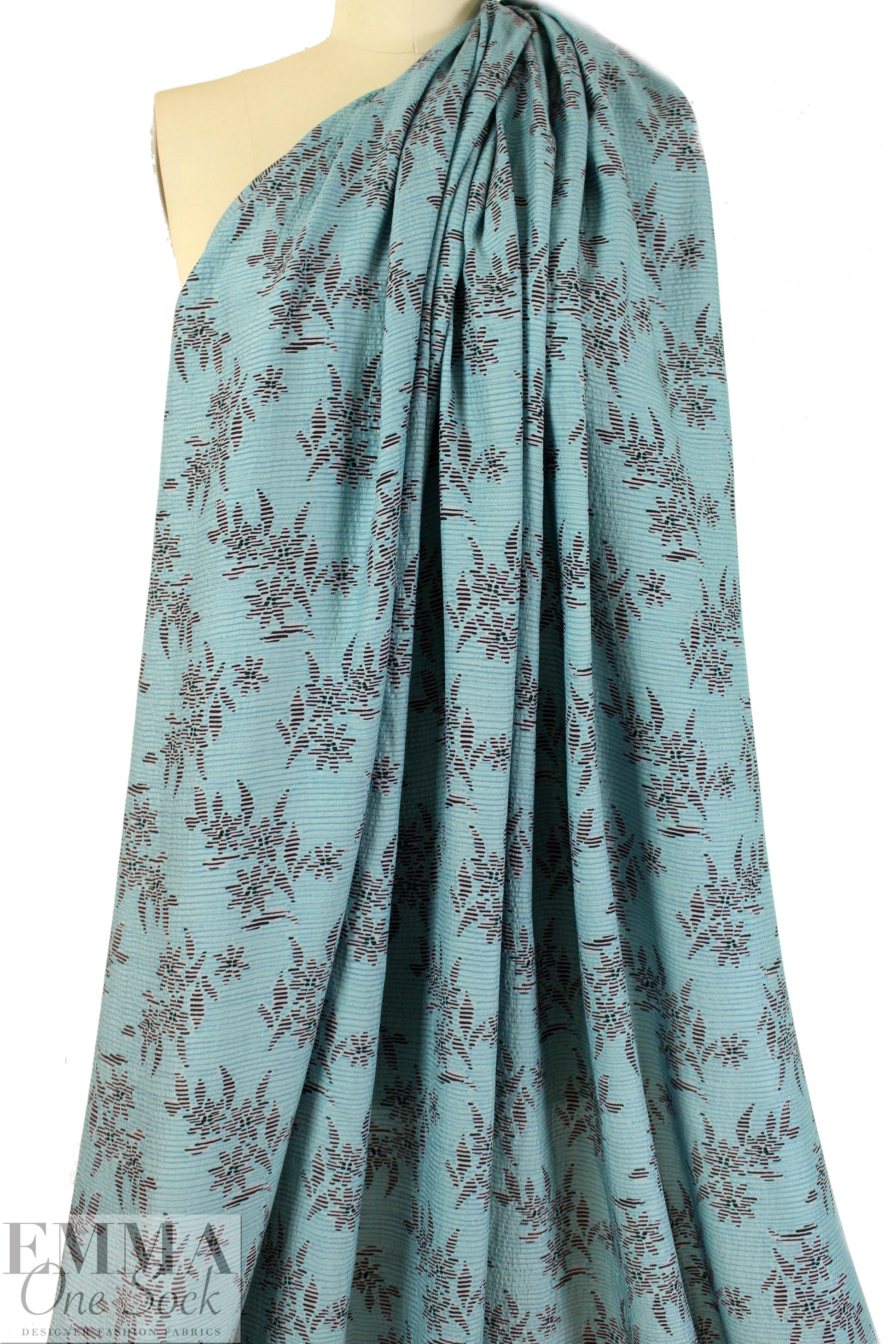 NY designer dusty aqua blossoms hammered silk woven 1.5 yds