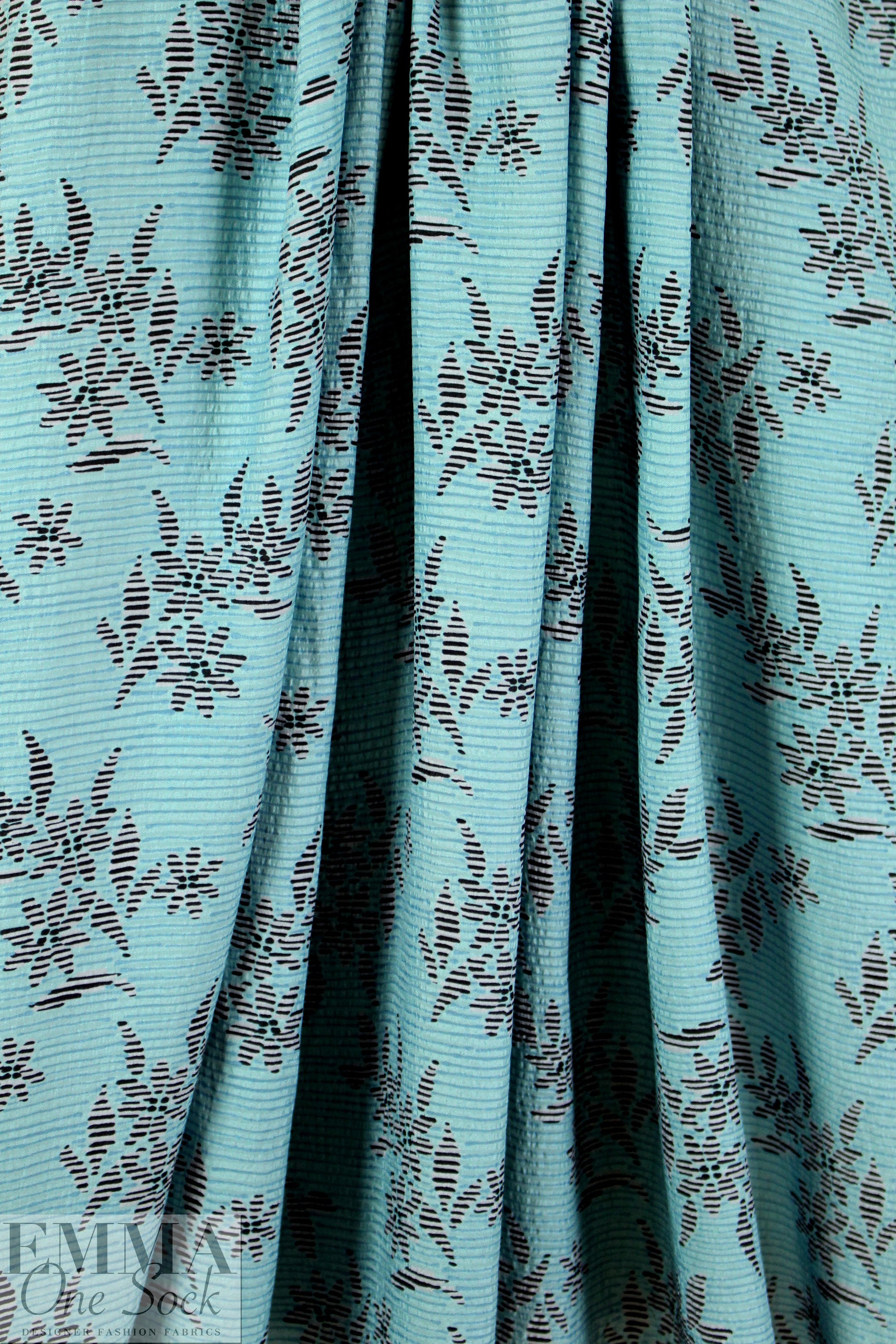 NY designer dusty aqua blossoms hammered silk woven