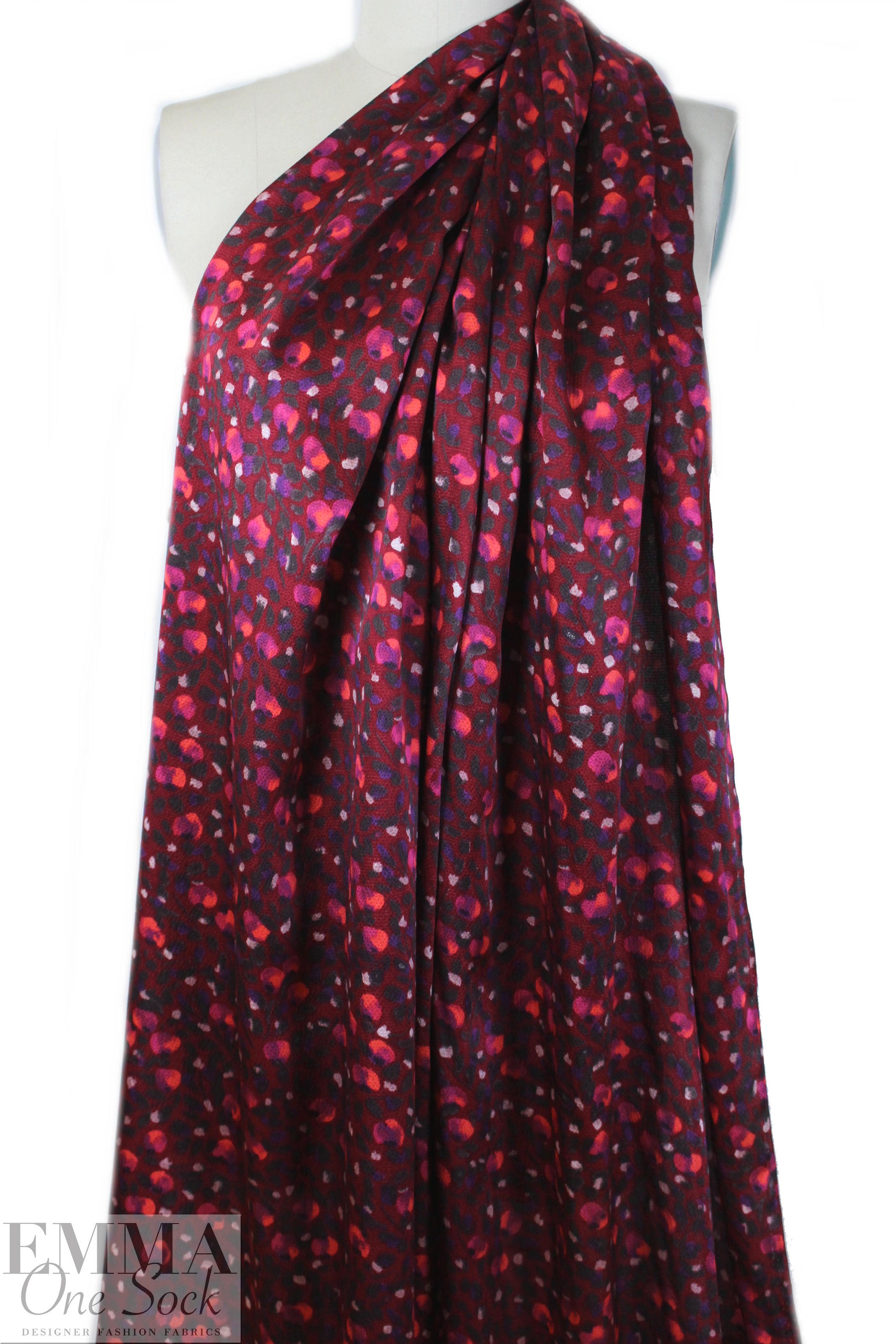 NY designer painterly blooms hammered silk woven