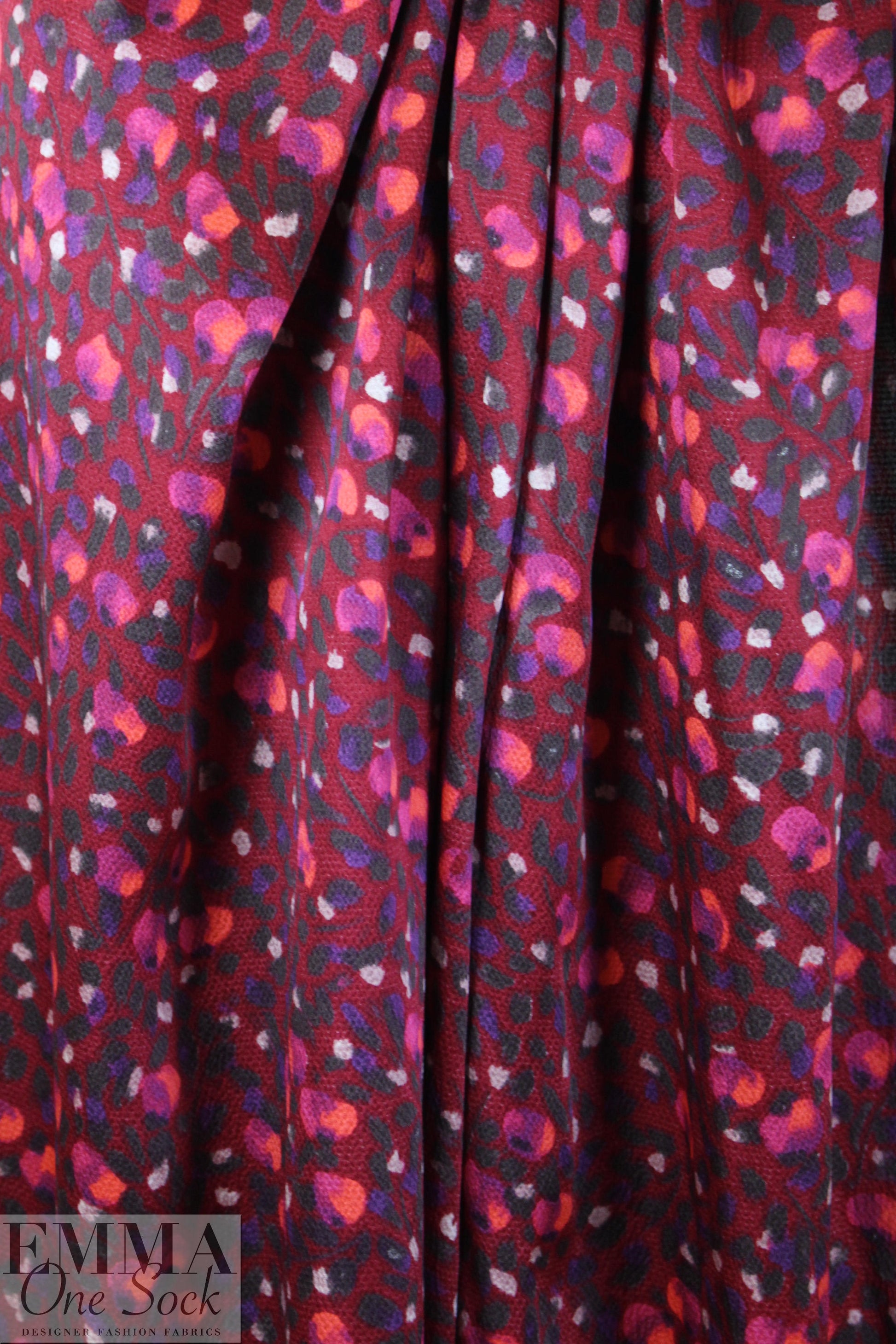 NY designer painterly blooms hammered silk woven
