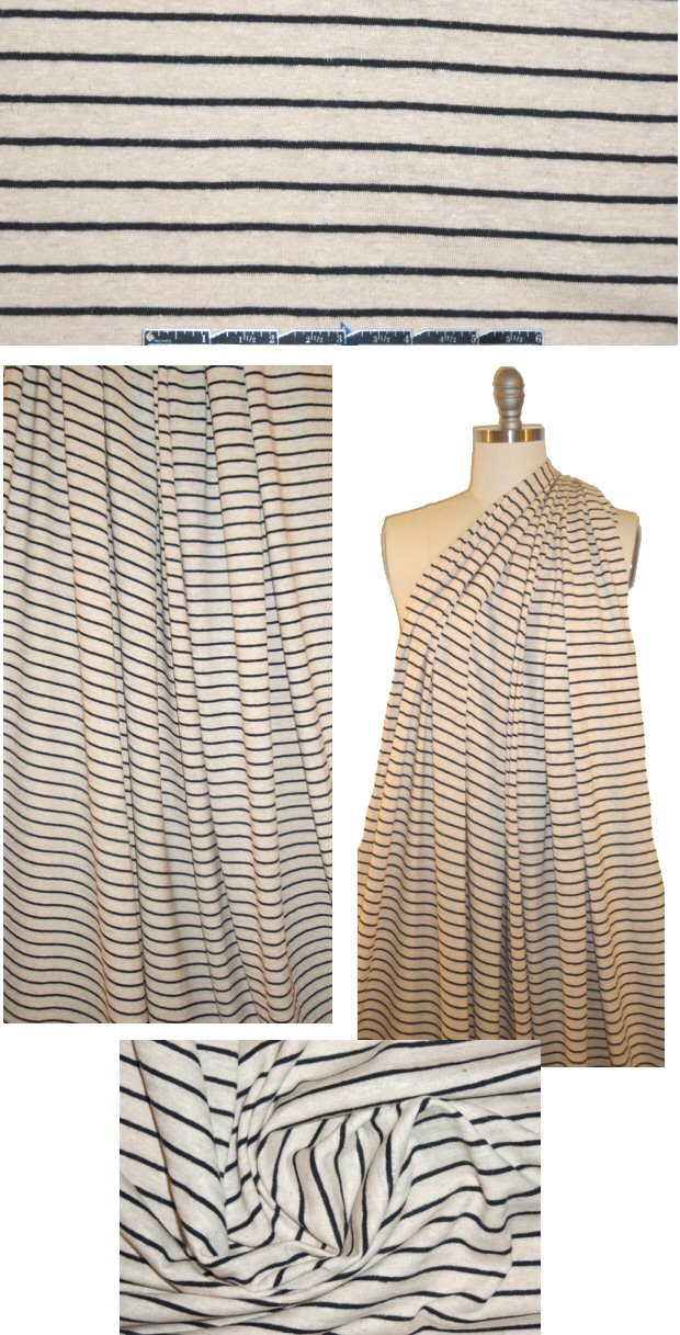 hemp/organic cotton stripe jersey - black/natural 1.66 yd