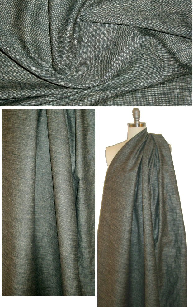 hemp/cotton/wool 'tweedy' woven - deep forest 1.875 yd