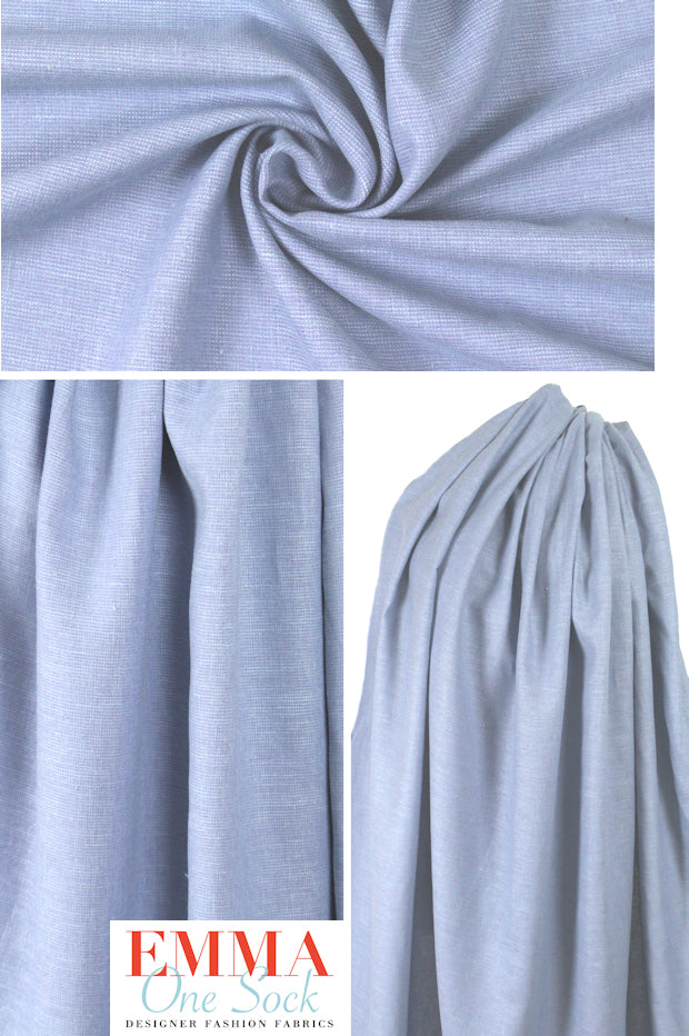 hemp/recyled poly textured woven - dusty blue