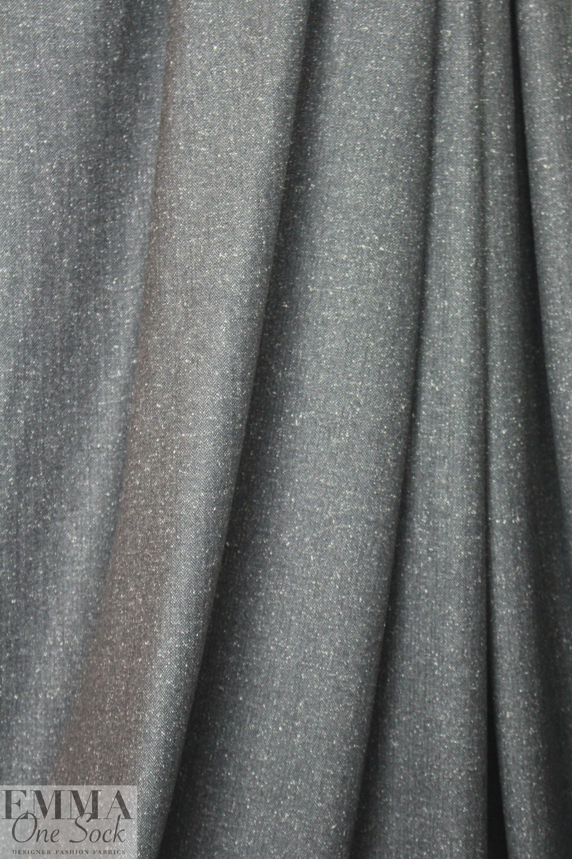 NY designer silk suiting - black/white herringbone