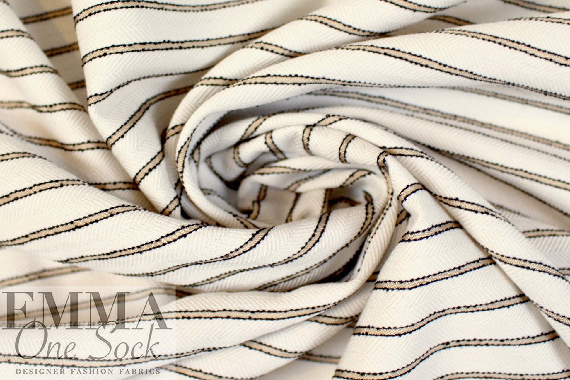 designer herringbone stripe yarn-dye woven - cream/sand 1 yard