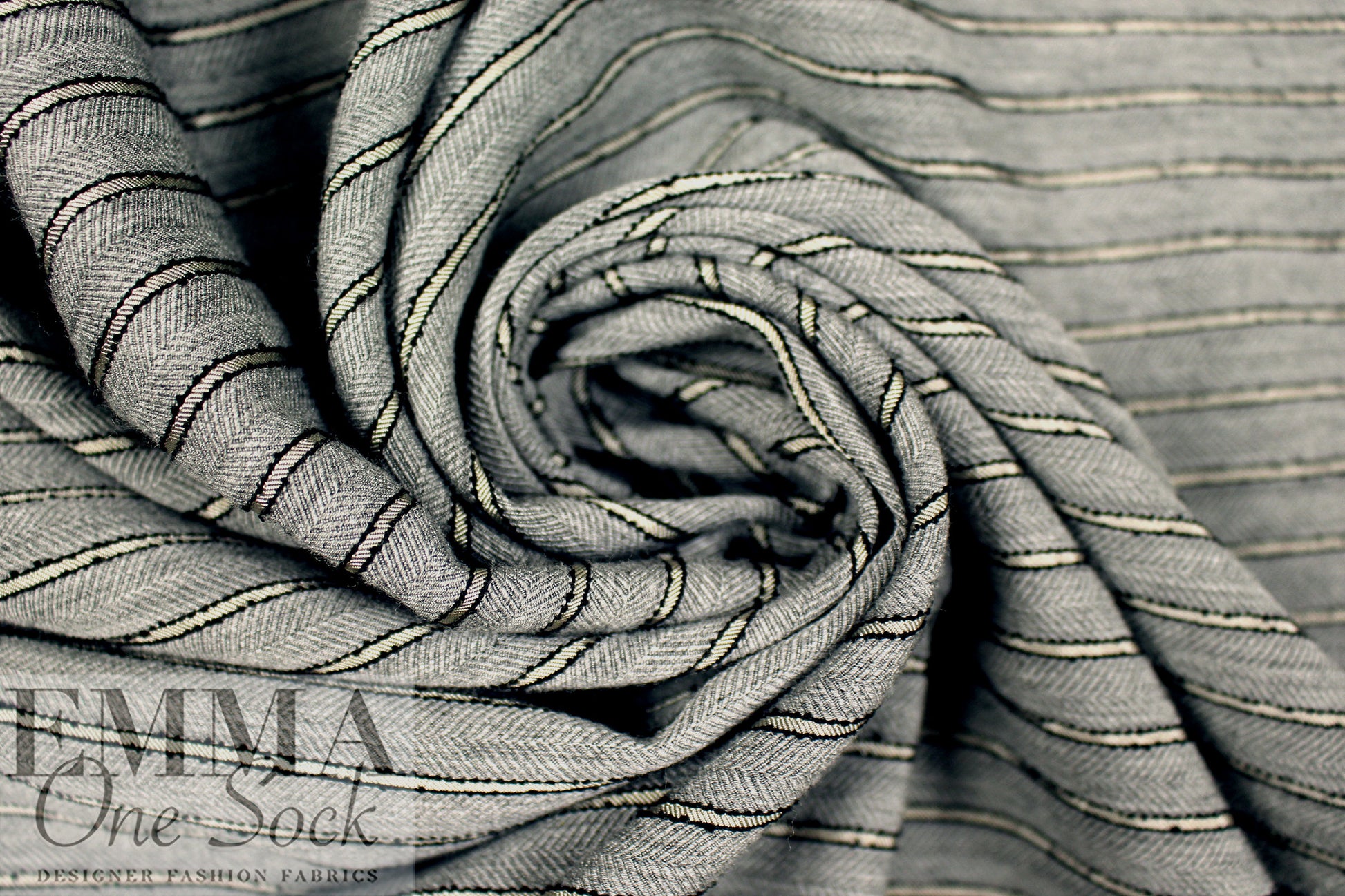 designer herringbone stripe yarn-dye woven - pewter/silver 2.25 yd