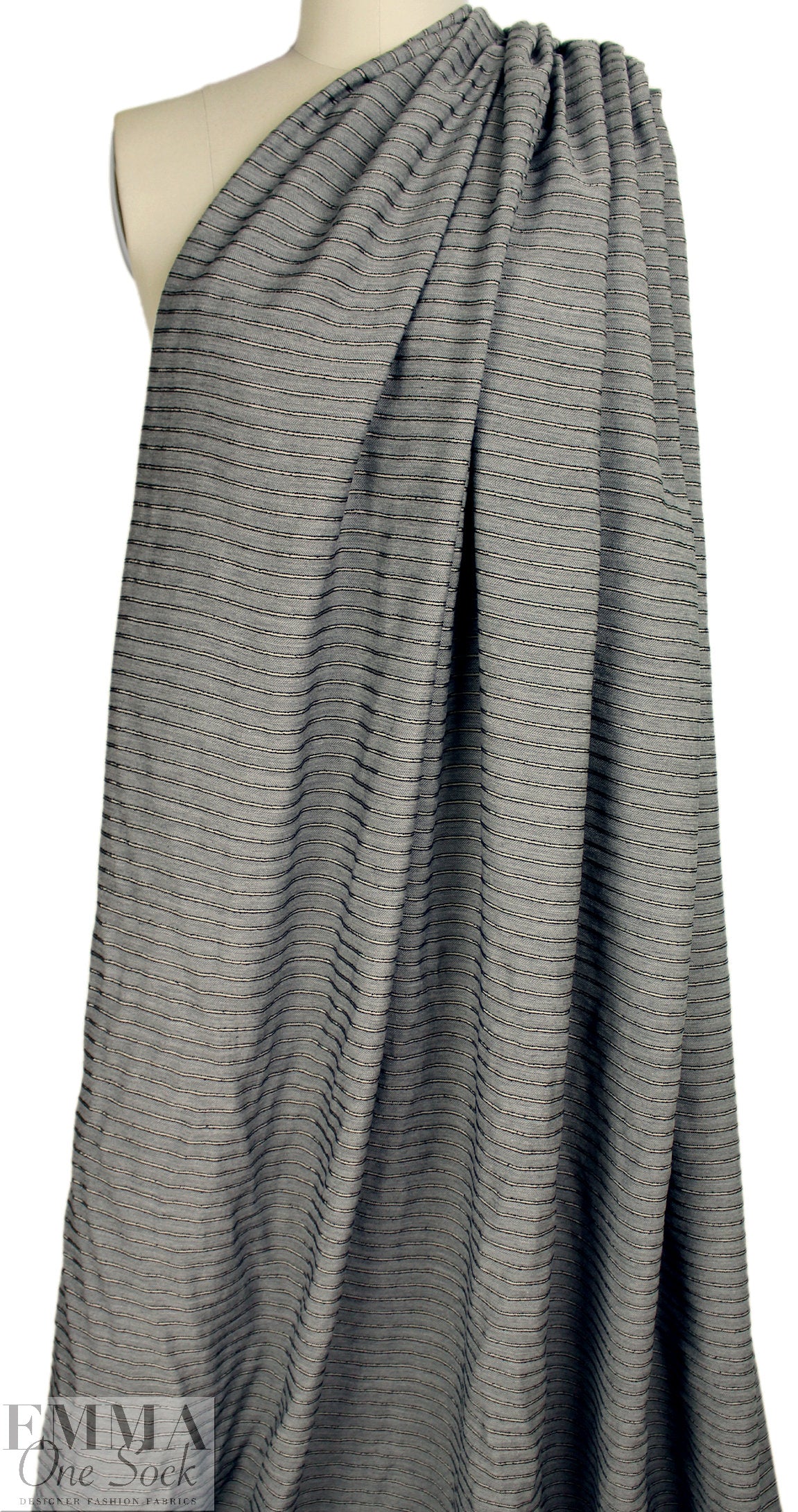 designer herringbone stripe yarn-dye woven - pewter/silver 2.25 yd