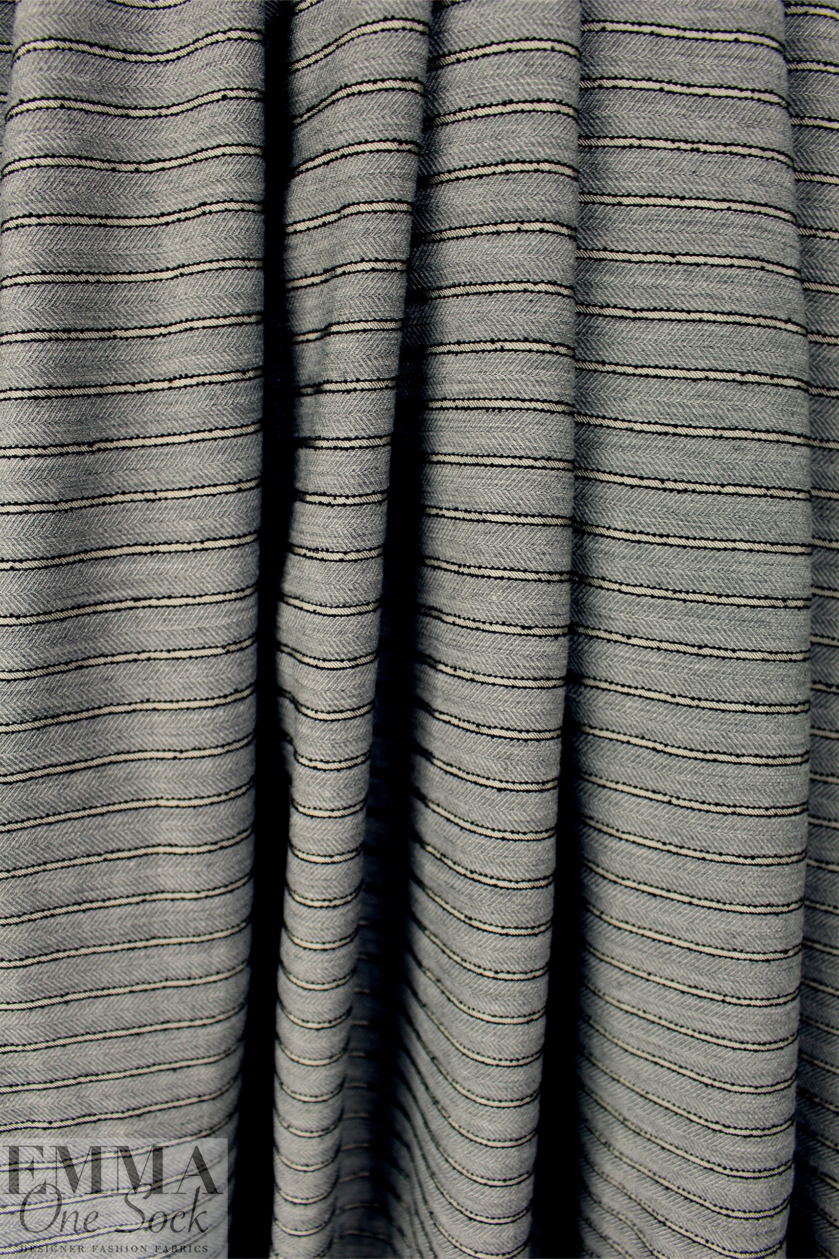 designer herringbone stripe yarn-dye woven - pewter/silver 2.25 yd