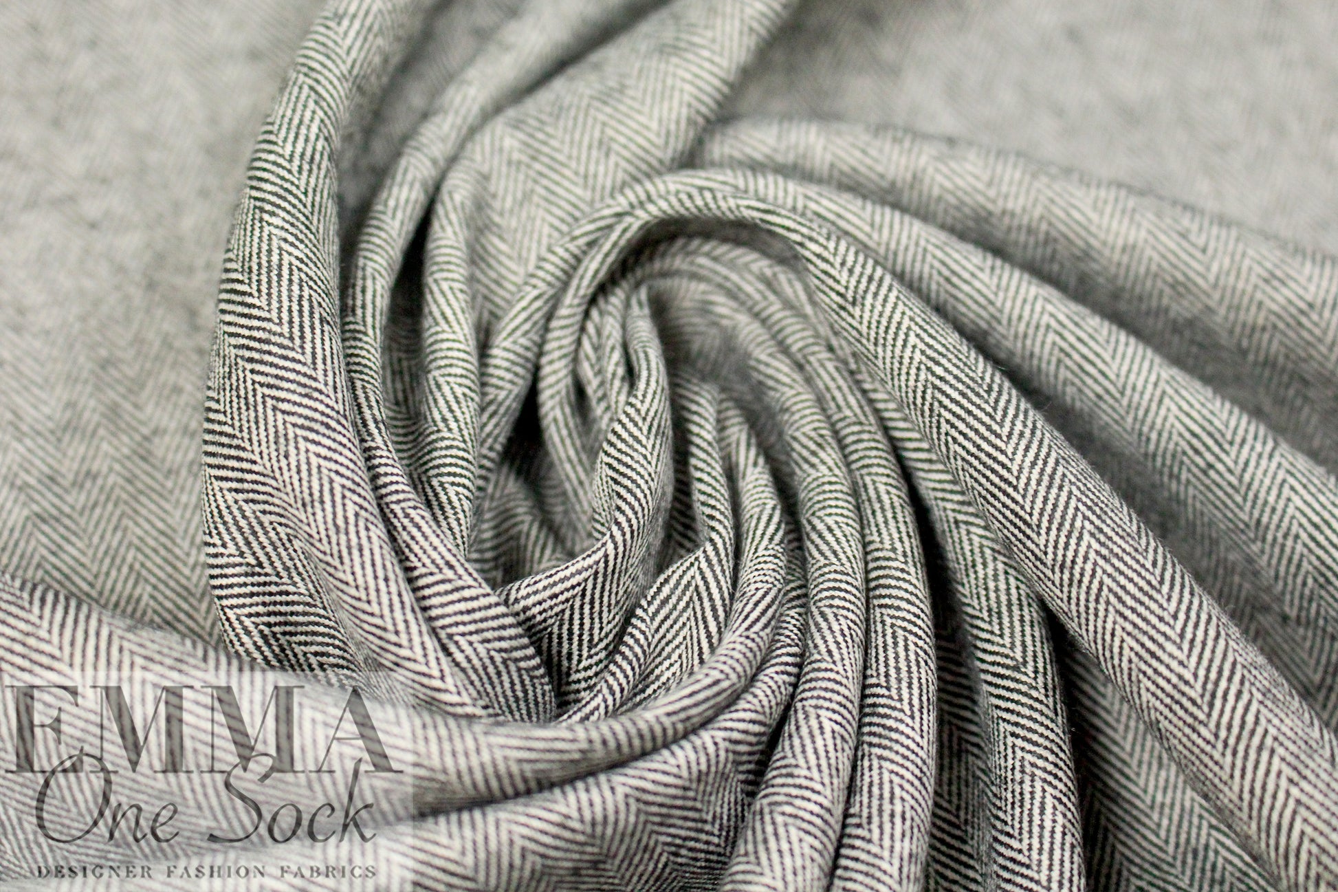 NY designer wool herringbone stretch woven - black/marshmallow 2.25 yd